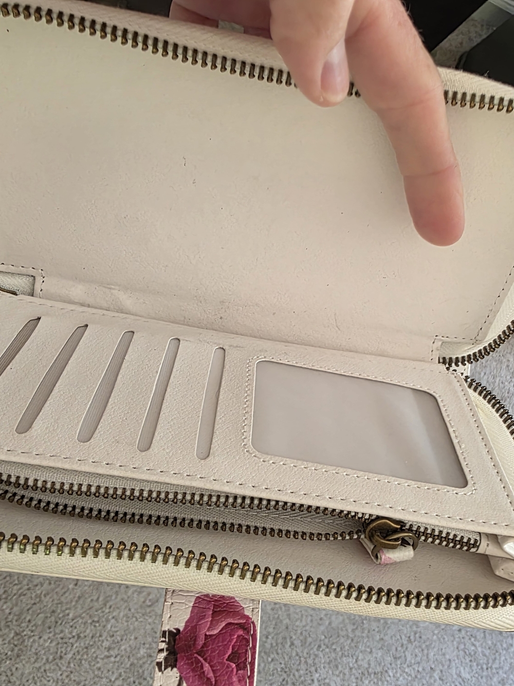 Women’s Cream Zip Wallet with Floral Accent